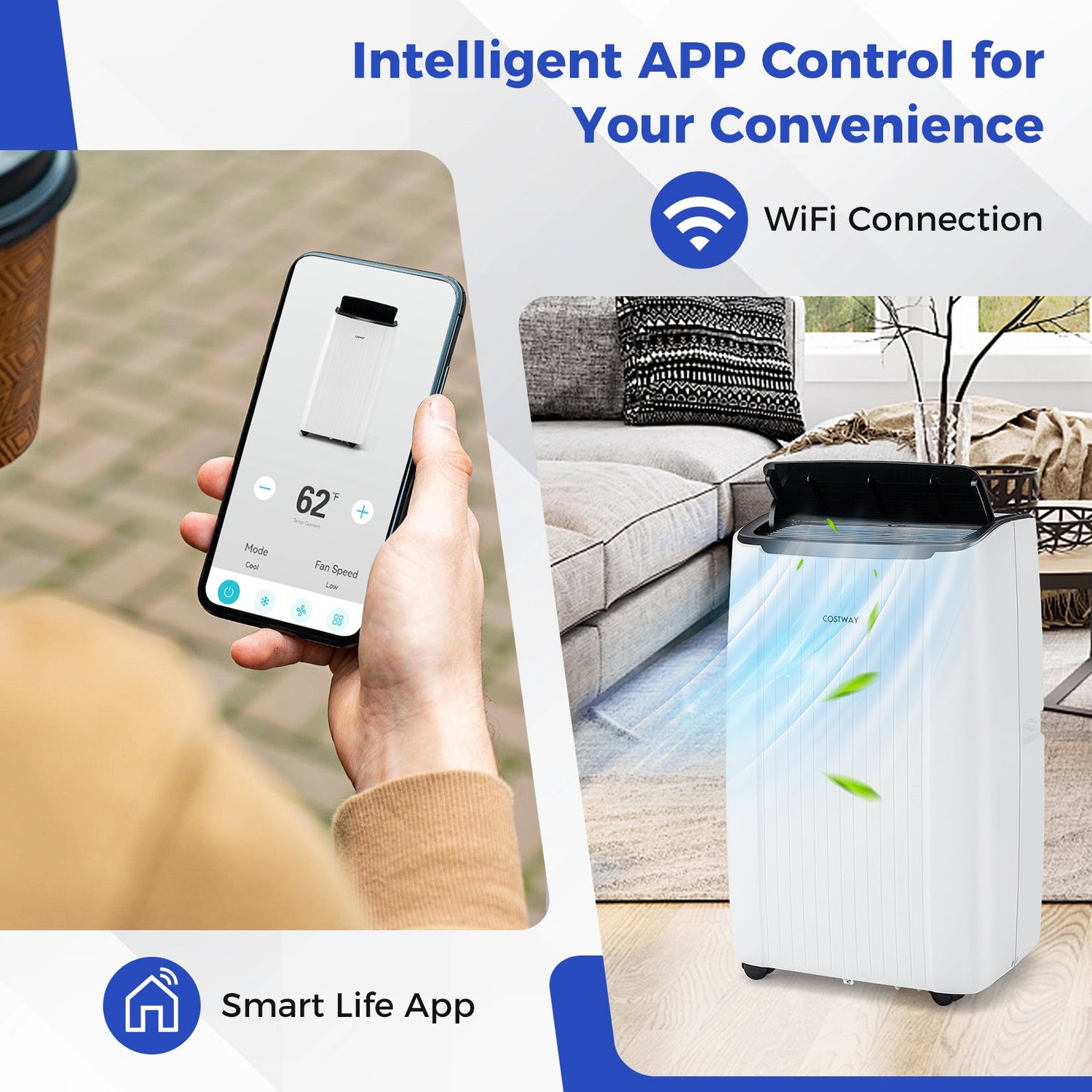 Aire Acondicionado Portátil de 12000 BTU, Unidad de CA Doméstica Inteligente 4 en 1 con WiFi y Calefacción