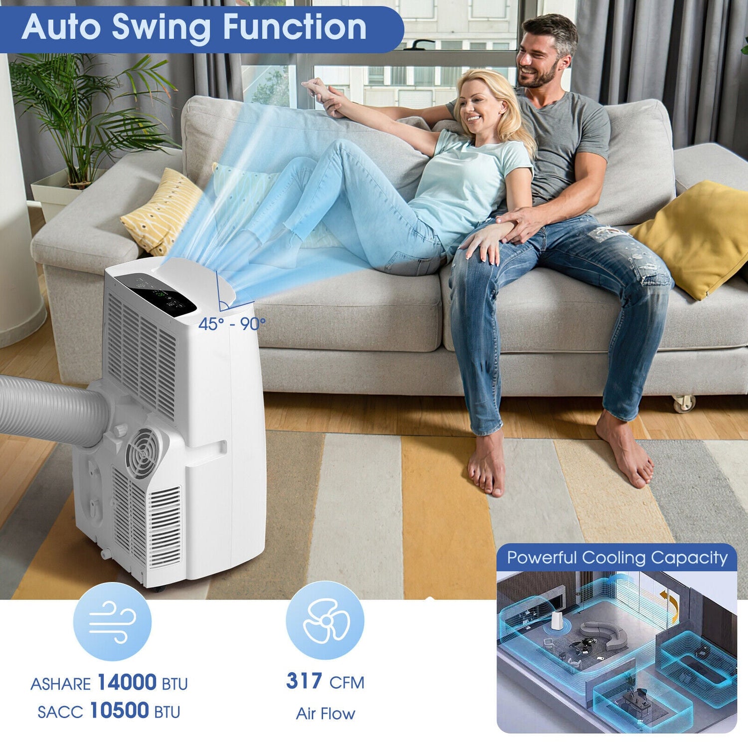 Aire acondicionado portátil de 14000 BTU(Ashrae) con control remoto