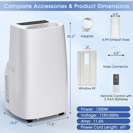 Aire acondicionado portátil de 14000 BTU(Ashrae) con control remoto