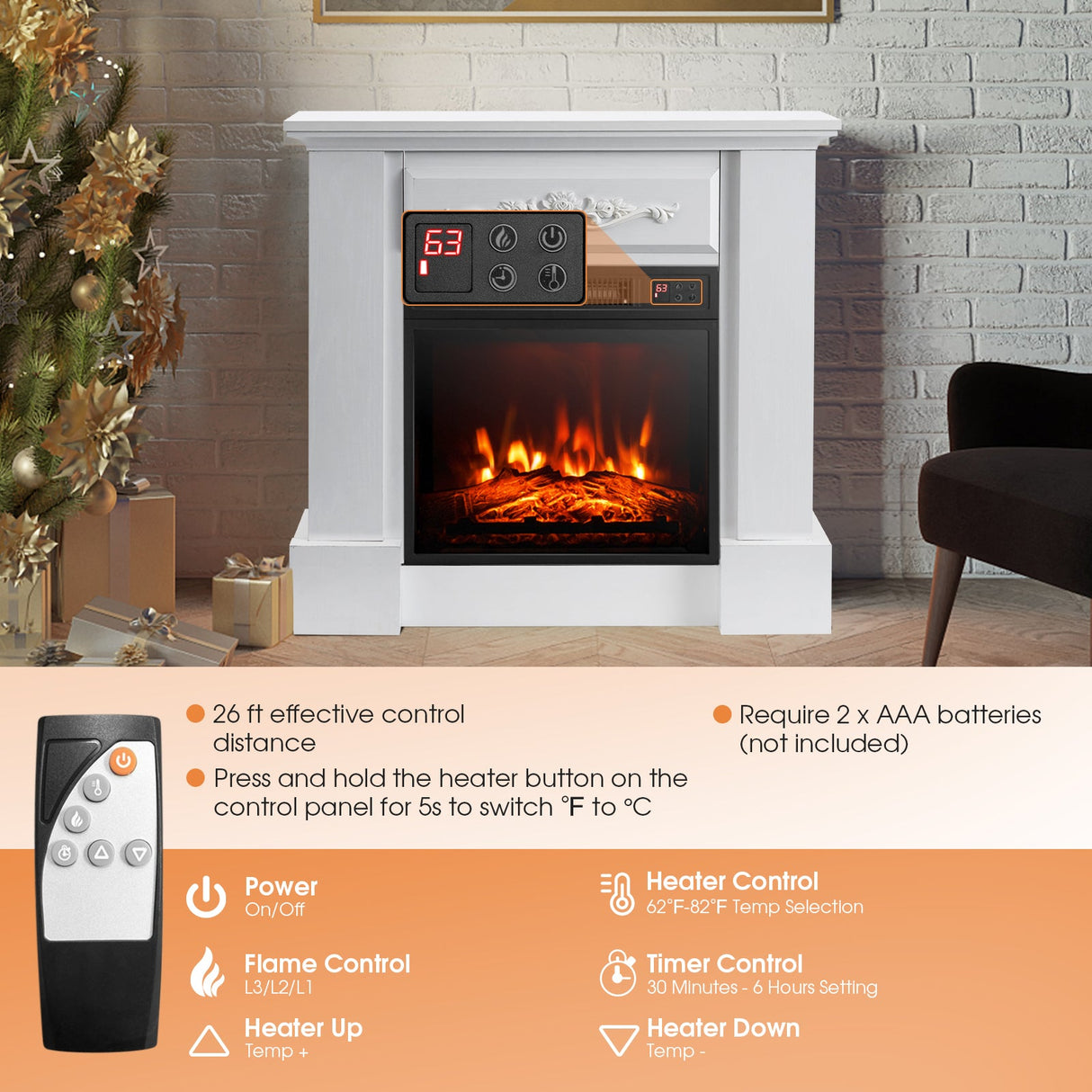Mueble para TV de 1400W con chimenea eléctrica y control remoto