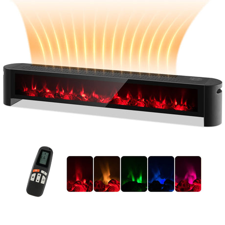 Calentador de zócalo eléctrico de 1400 W con llama multicolor realista - Negro
