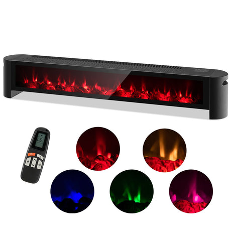 Calentador de zócalo eléctrico de 1400 W con llama multicolor realista - Negro