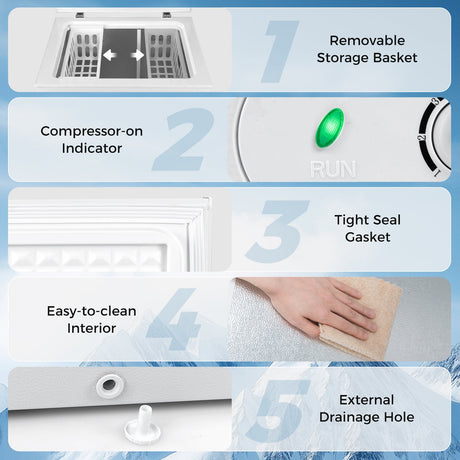 Congelador horizontal compacto de 141 L/5 pies cúbicos con temperatura ajustable de 7 velocidades - Blanco
