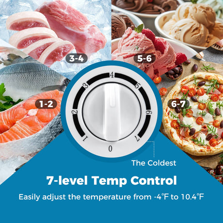 Congelador horizontal compacto de 141 L/5 pies cúbicos con temperatura ajustable de 7 velocidades - Blanco