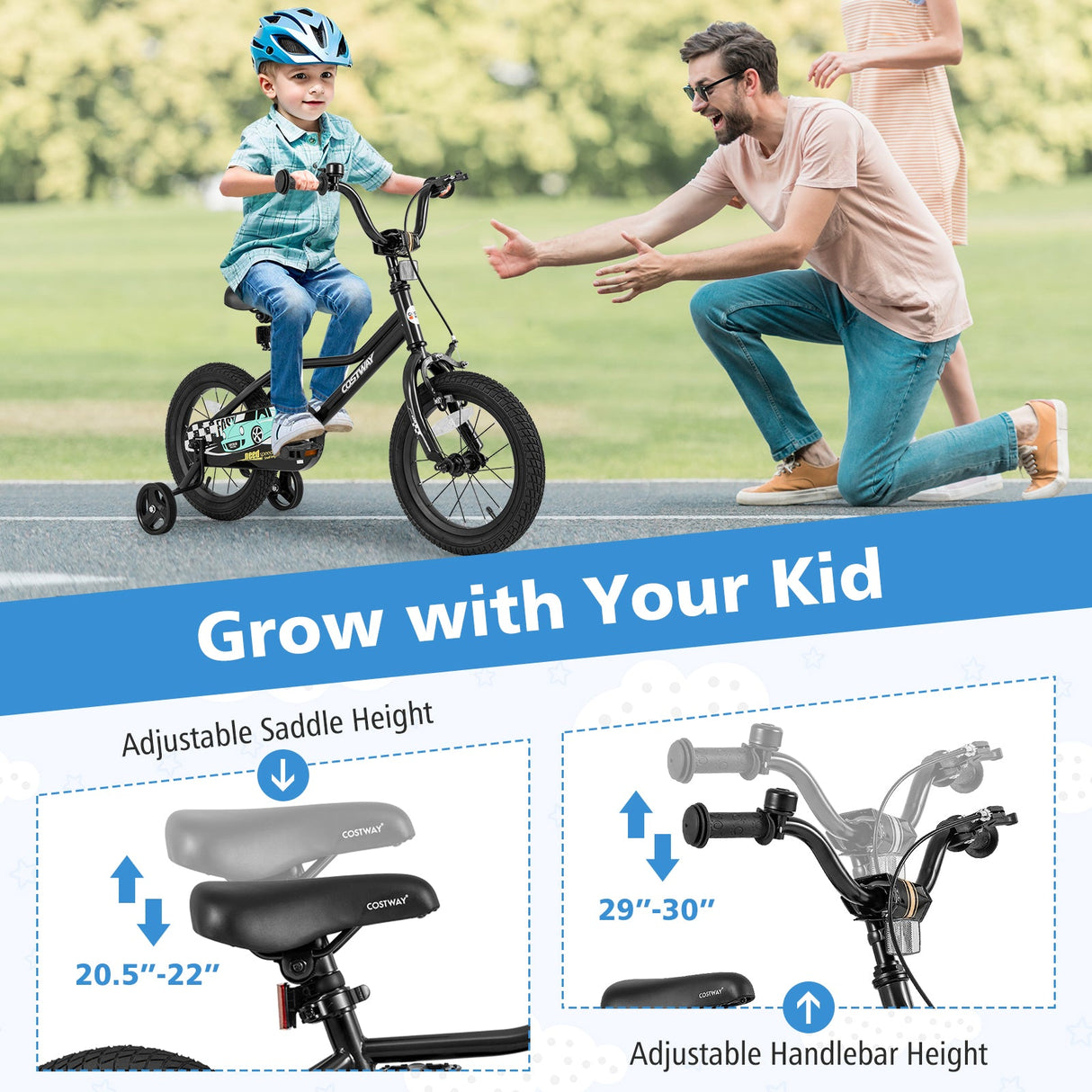 Bicicleta infantil de 14 pulgadas ajustable para niños de 3 a 5 años con cuadro de paso bajo