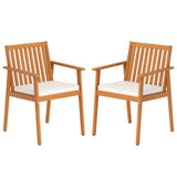 2 Sillas de comedor de patio Sillas de exterior de madera de acacia con cojín acolchado extraíble