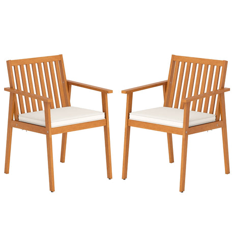 2 Sillas de comedor de patio Sillas de exterior de madera de acacia con cojín acolchado extraíble