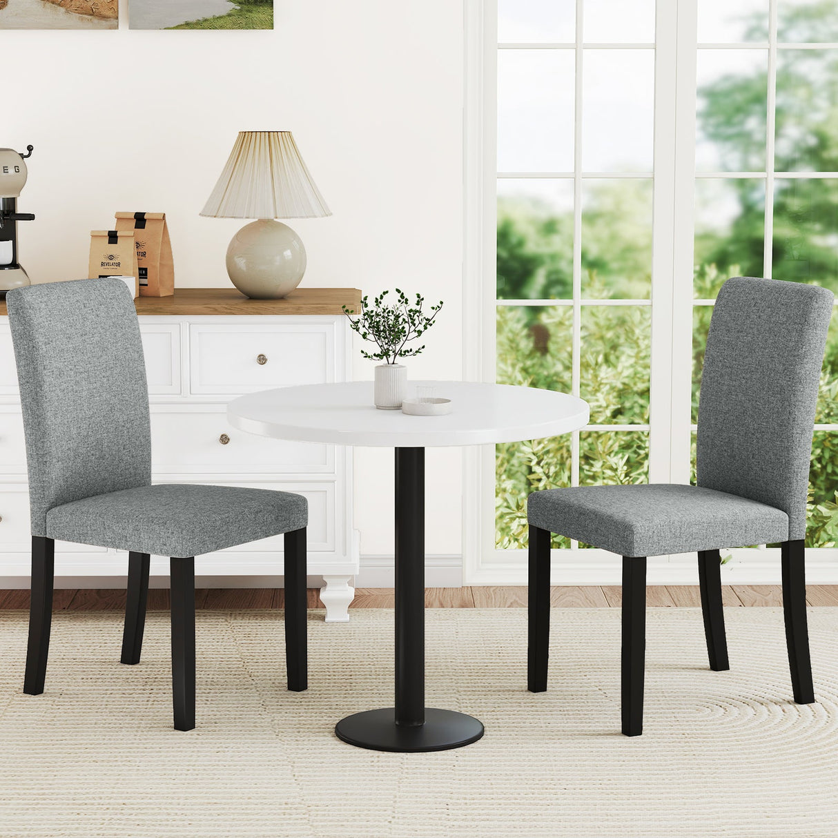 Juego de 2 sillas de comedor modernas de mediados de siglo con patas de madera de caucho - Gris