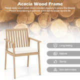 2 Sillas de comedor de patio Sillas de exterior de madera de acacia con cojín acolchado extraíble