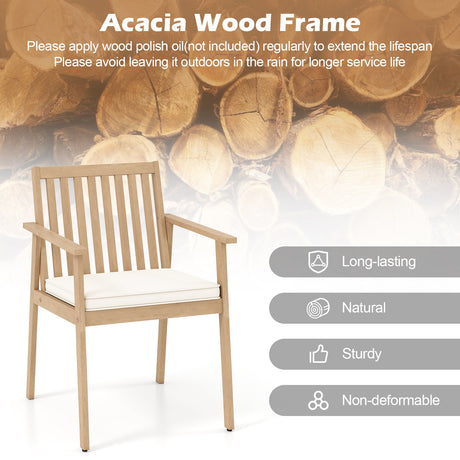 2 Sillas de comedor de patio Sillas de exterior de madera de acacia con cojín acolchado extraíble