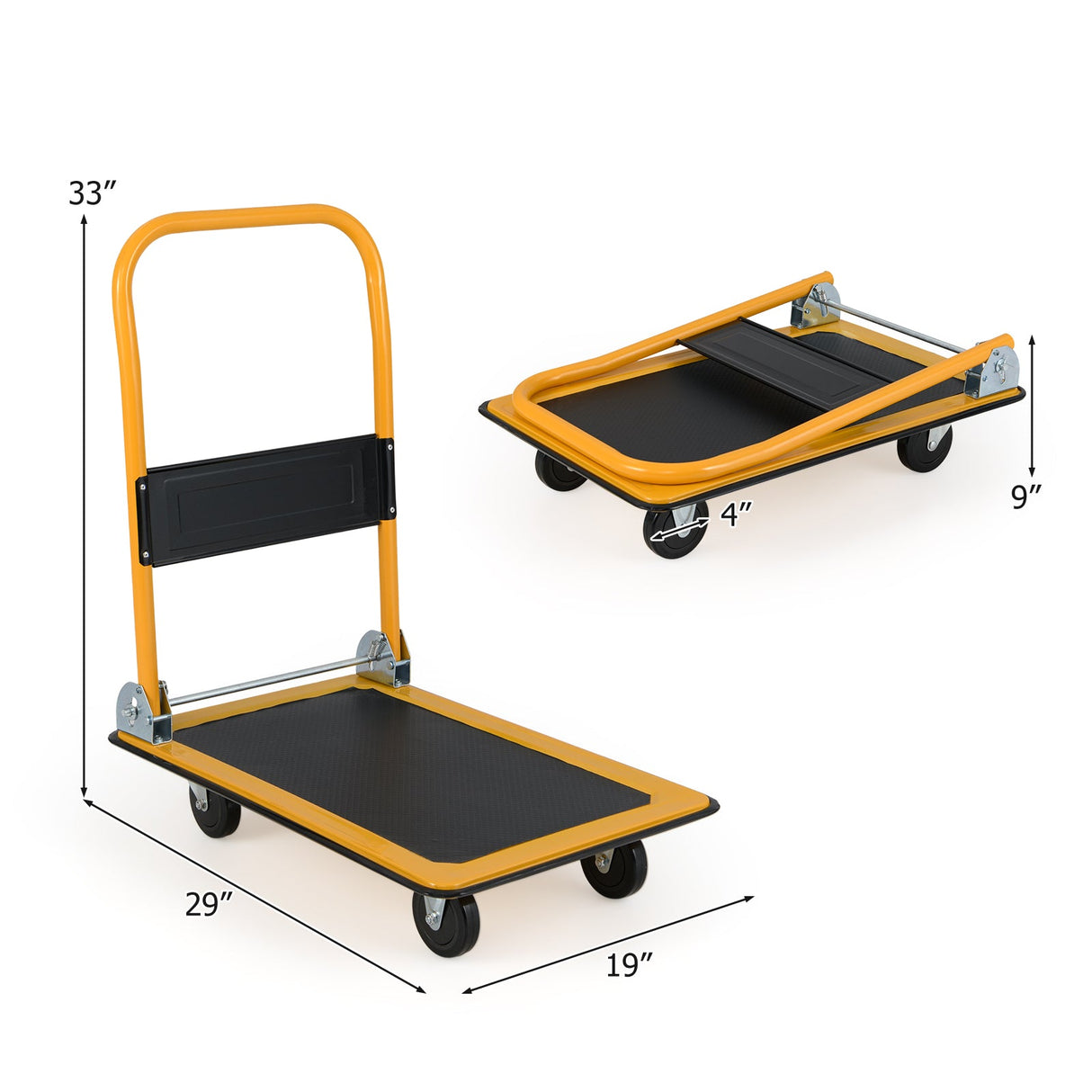 Carro Plataforma Plegable para Almacén, Camión Manual con Empuje - Negro