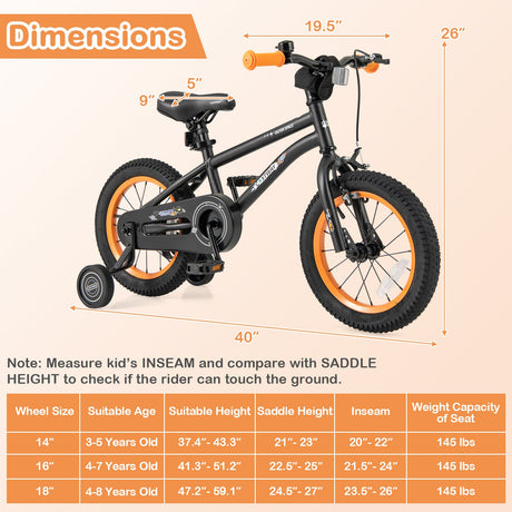 16-Inch Kids Bike Sport Bicycle for 4-7 Years Old with Adjustable Seat and Reflectors-16 inches
