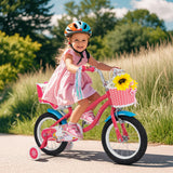 Bicicleta de 16 pulgadas para niñas de 4 a 7 años con asiento para muñecas y ruedas de entrenamiento