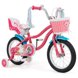 Bicicleta de 16 pulgadas para niñas de 4 a 7 años con asiento para muñecas y ruedas de entrenamiento