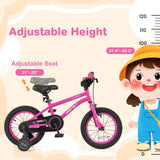 Bicicleta para niños de 16 pulgadas para 4-7 años ajustable con ruedas de entrenamiento extraíbles - 16 pulgadas