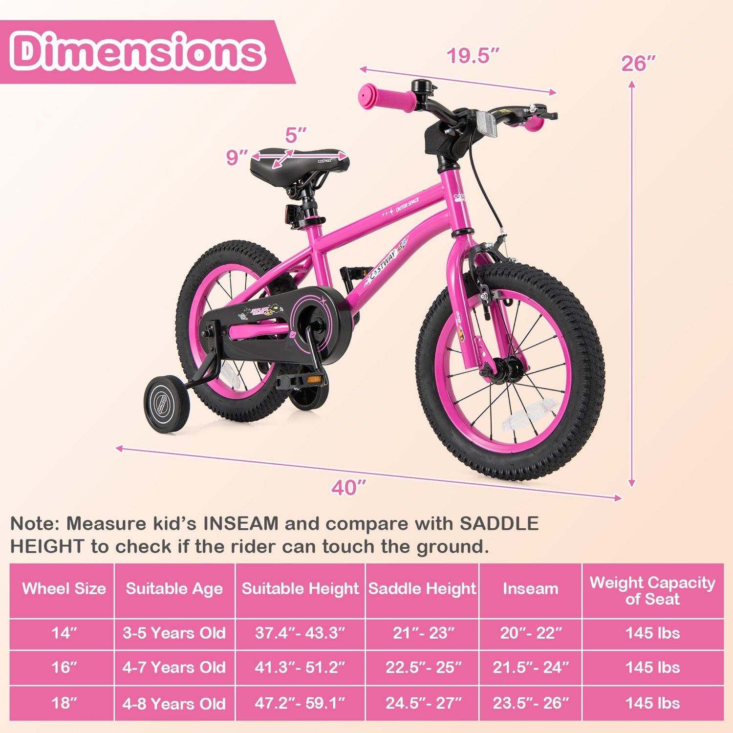 Bicicleta para niños de 16 pulgadas para 4-7 años ajustable con ruedas de entrenamiento extraíbles - 16 pulgadas