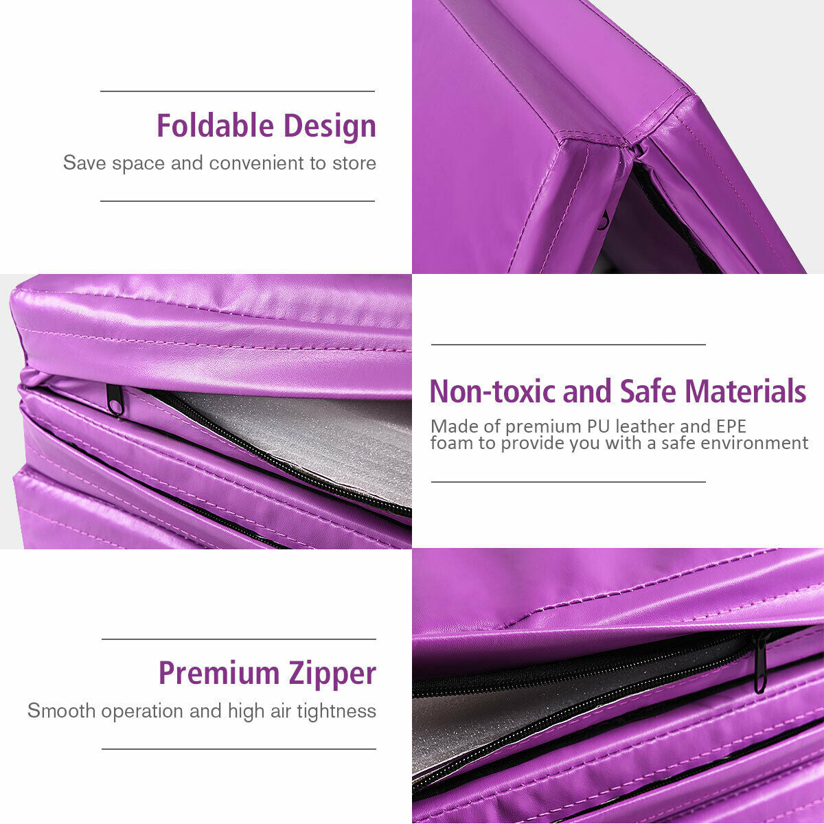 Colchoneta de gimnasia plegable de 8 x 4 pies - Morado