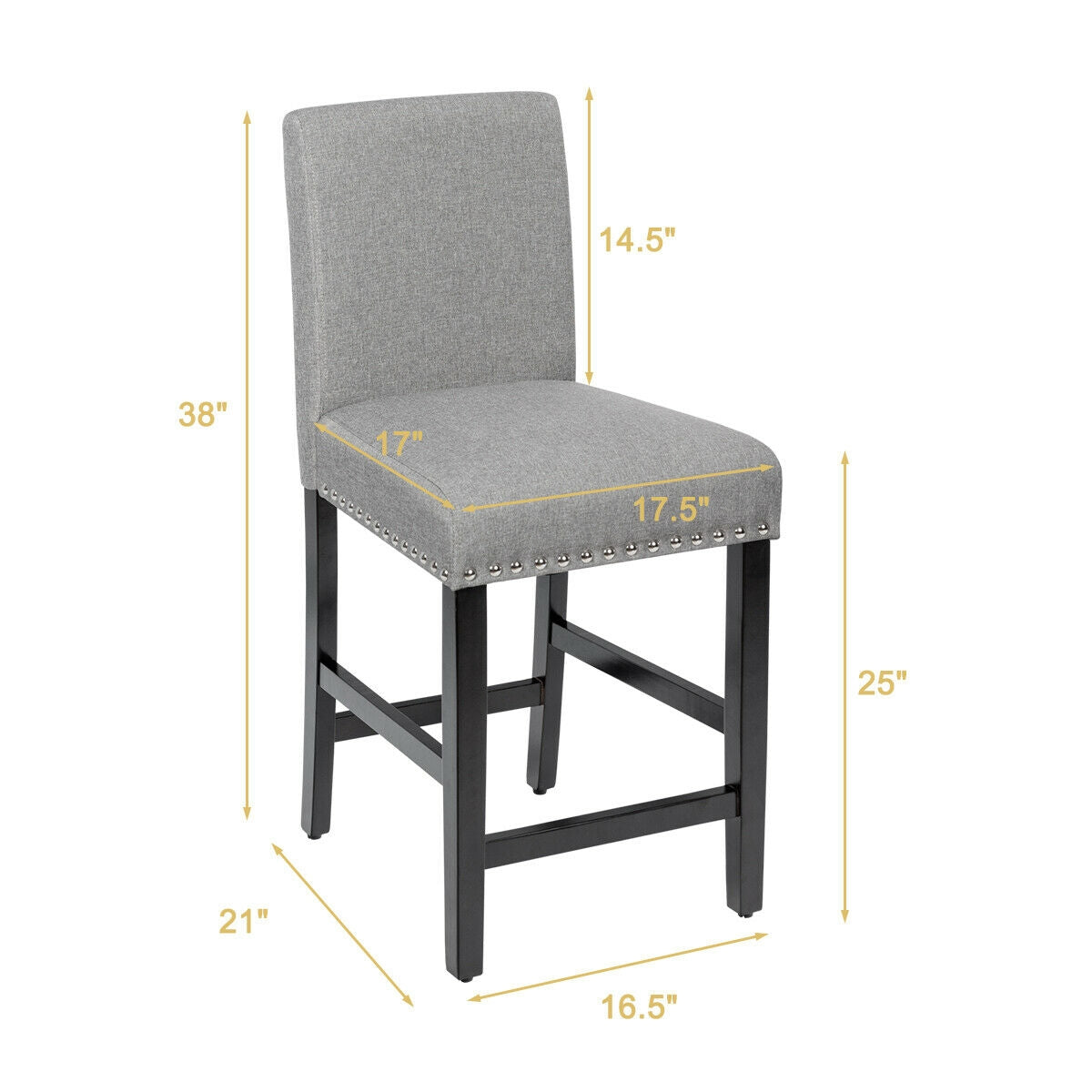 Sillas de cocina de 25 pulgadas con patas de madera de caucho