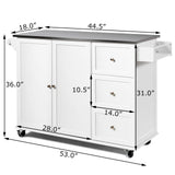 Isla de cocina con gabinete de almacenamiento de 2 puertas, cajones y encimera de acero inoxidable