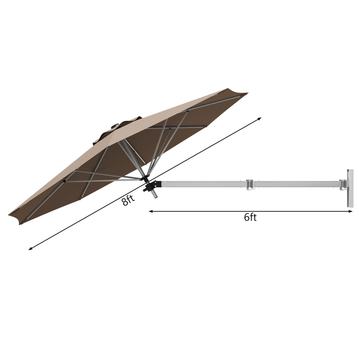 Paraguas de parasol inclinable, telescópico y plegable, de 2,4 metros, para montar en la pared