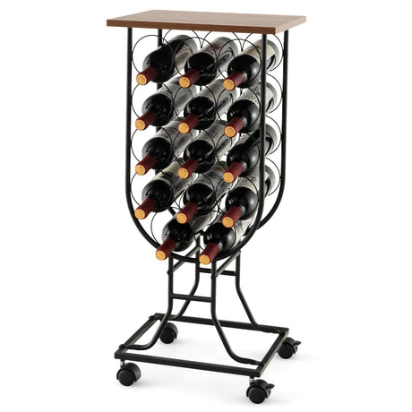 Botellero para 14 Botellas con Ruedas Desmontables y con Bloqueo - Negro