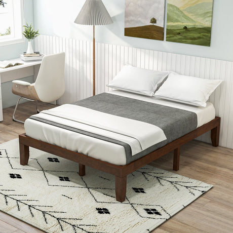 Base de cama de plataforma de madera de tamaño completo de 14 pulgadas con soporte de listones de madera