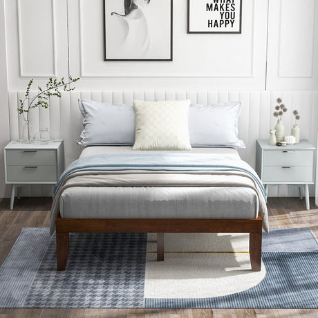 Base de cama de plataforma de madera de tamaño completo de 14 pulgadas con soporte de listones de madera