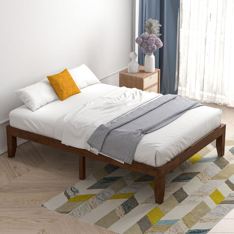 Base de cama de plataforma de madera de tamaño completo de 14 pulgadas con soporte de listones de madera