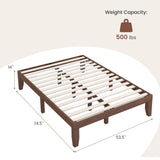Base de cama de plataforma de madera de tamaño completo de 14 pulgadas con soporte de listones de madera