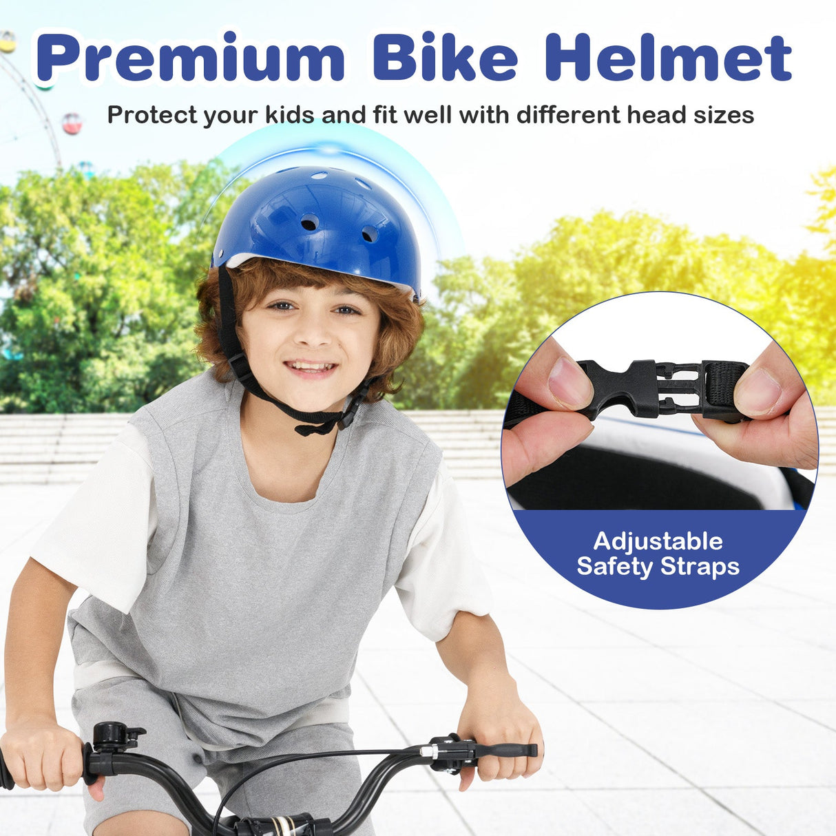 Bicicleta Infantil de 14 Pulgadas Roja con Casco Azul y Set Protector