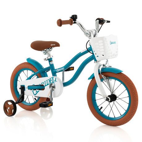Bicicleta Infantil de 14 Pulgadas con Ruedas de Entrenamiento Desmontables y Cesta - Azul