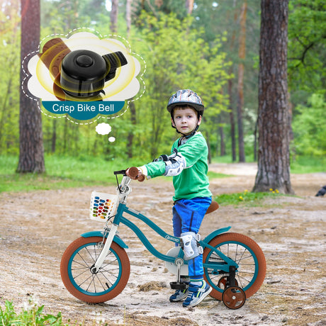 Bicicleta Infantil de 14 Pulgadas con Ruedas de Entrenamiento Desmontables y Cesta - Azul
