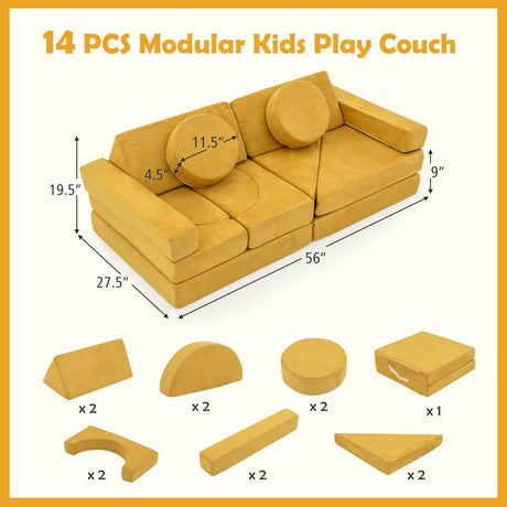 Sofá de juegos modular de 14 piezas para cuarto de juegos y dormitorio