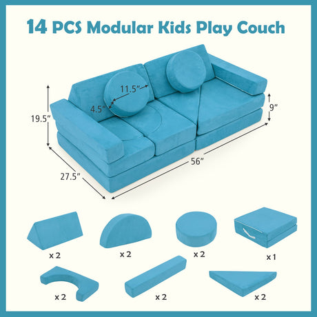 Sofá de juegos modular de 14 piezas para cuarto de juegos y dormitorio