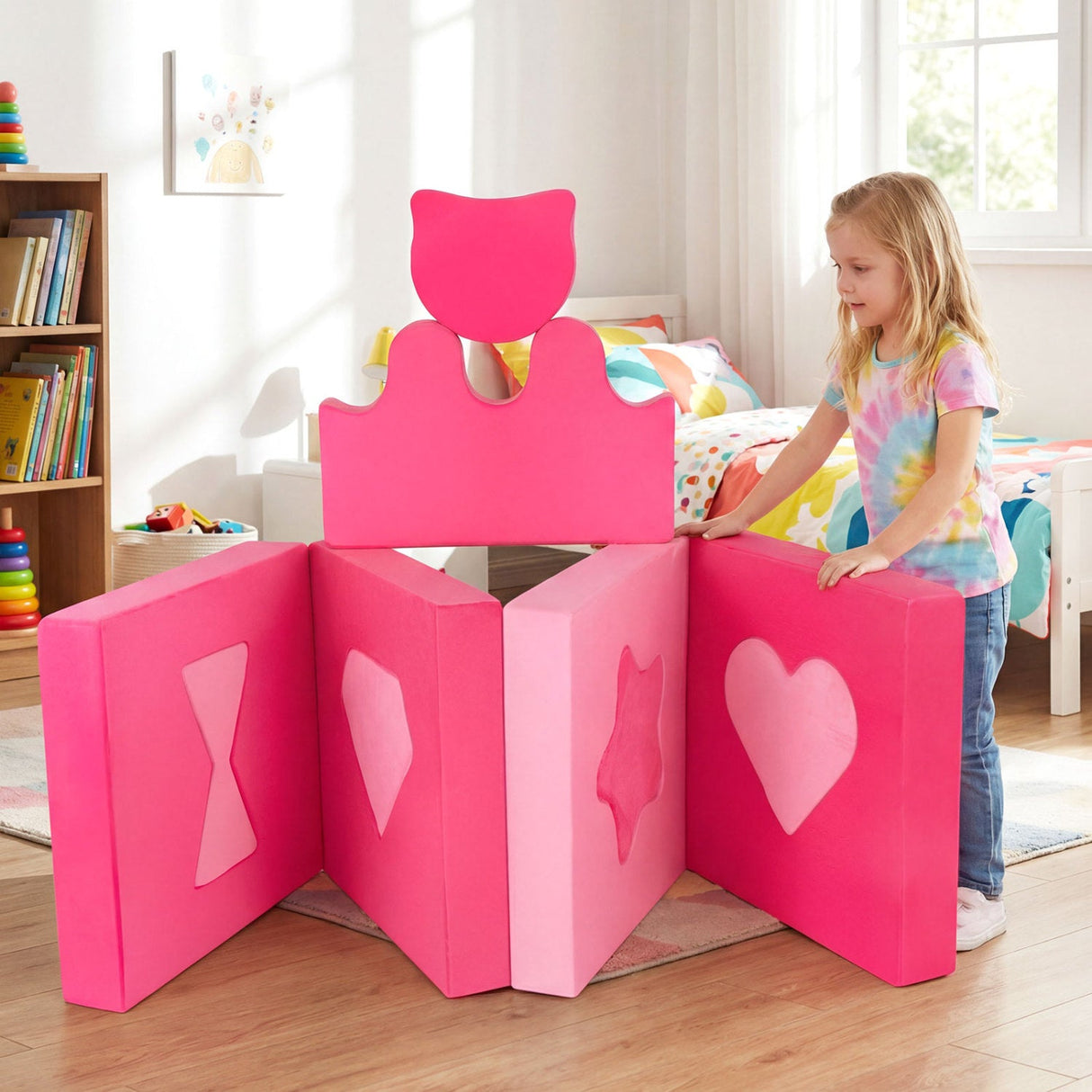 Bloques de espuma de 14 piezas para escalar, sofá modular para niños de 3+ años - Rosa