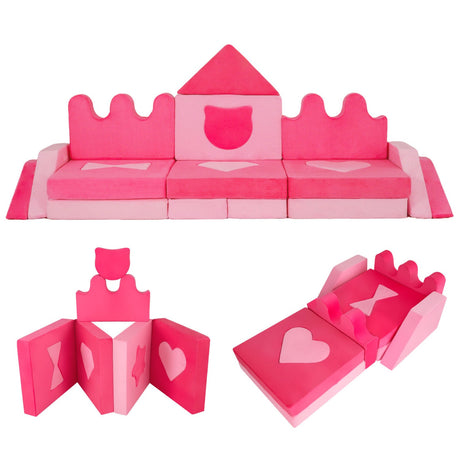 Bloques de espuma de 14 piezas para escalar, sofá modular para niños de 3+ años - Rosa