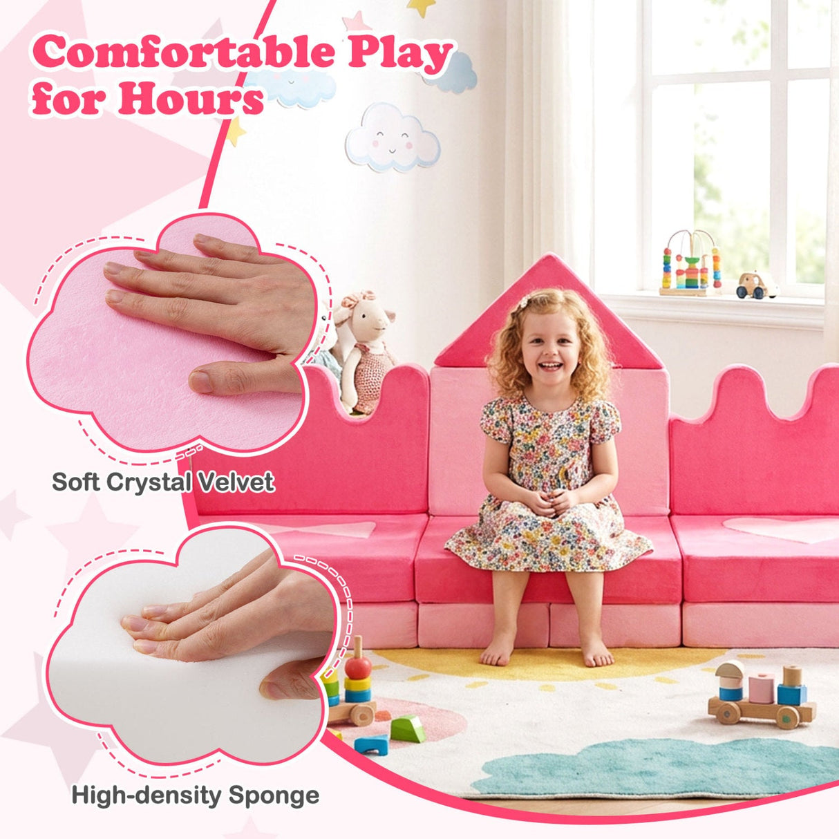 Bloques de espuma de 14 piezas para escalar, sofá modular para niños de 3+ años - Rosa