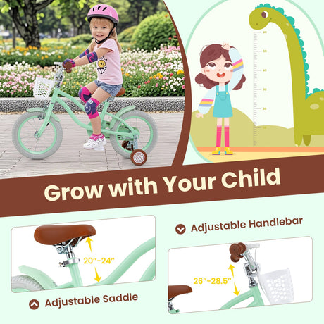 Bicicleta Infantil de 16 Pulgadas con Asiento Ajustable y Timbre para Niños de 3 a 8 Años - 16 pulgadas