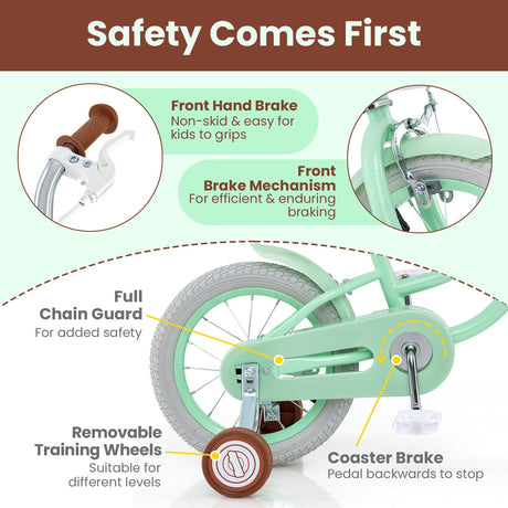 Bicicleta Infantil de 16 Pulgadas con Asiento Ajustable y Timbre para Niños de 3 a 8 Años - 16 pulgadas