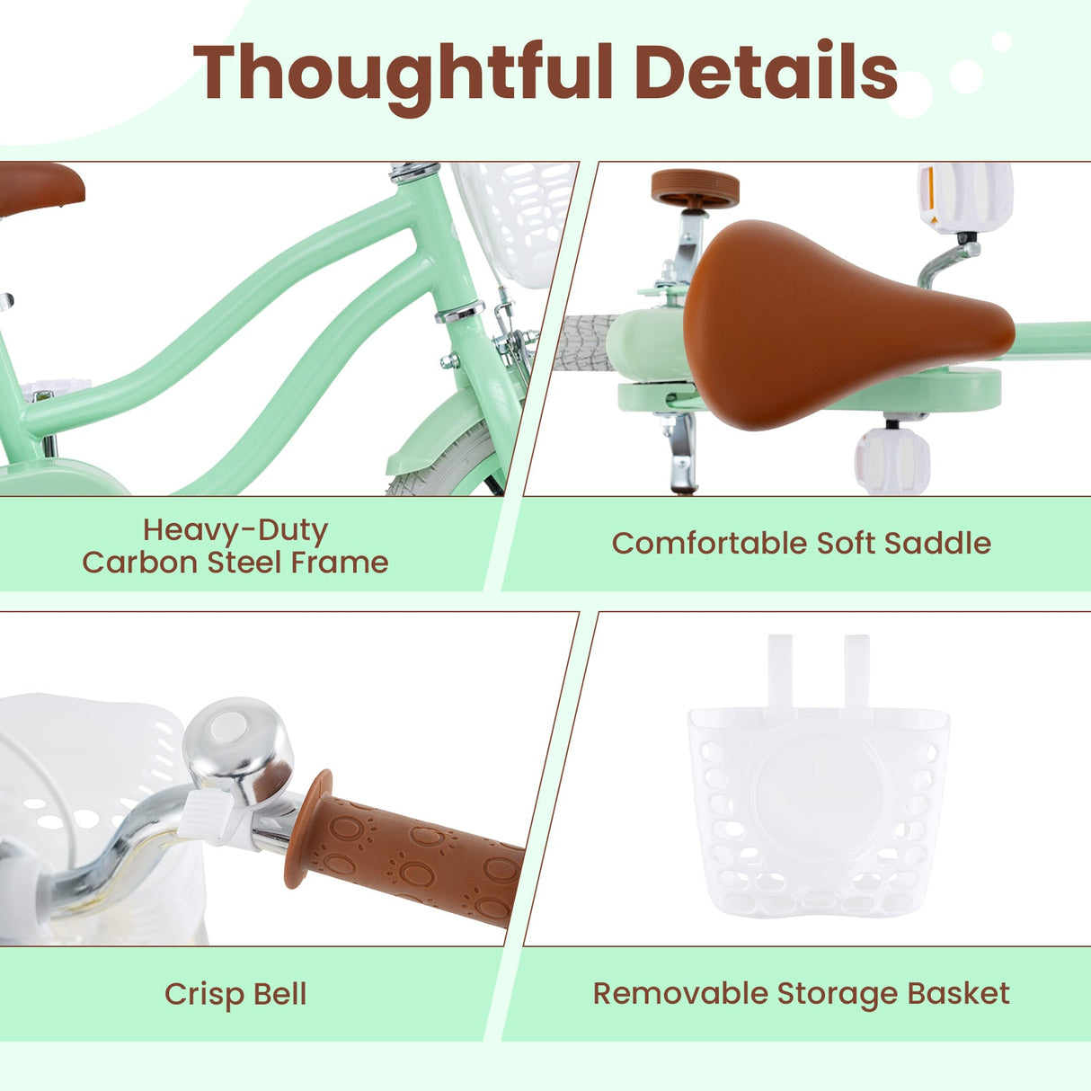 Bicicleta Infantil de 16 Pulgadas con Asiento Ajustable y Timbre para Niños de 3 a 8 Años - 16 pulgadas