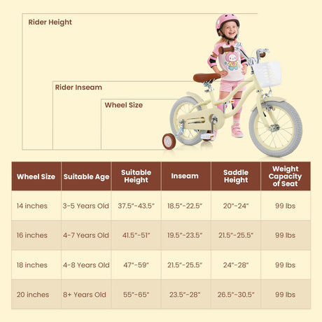 Bicicleta para niños de 14/16/18 pulgadas ajustable con ruedines para edades de 3 a 8 años - 16 pulgadas