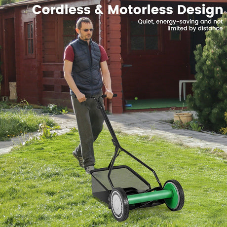 Cortacésped de empuje de 14 pulgadas con 5 cuchillas de acero y bolsa recolectora de césped