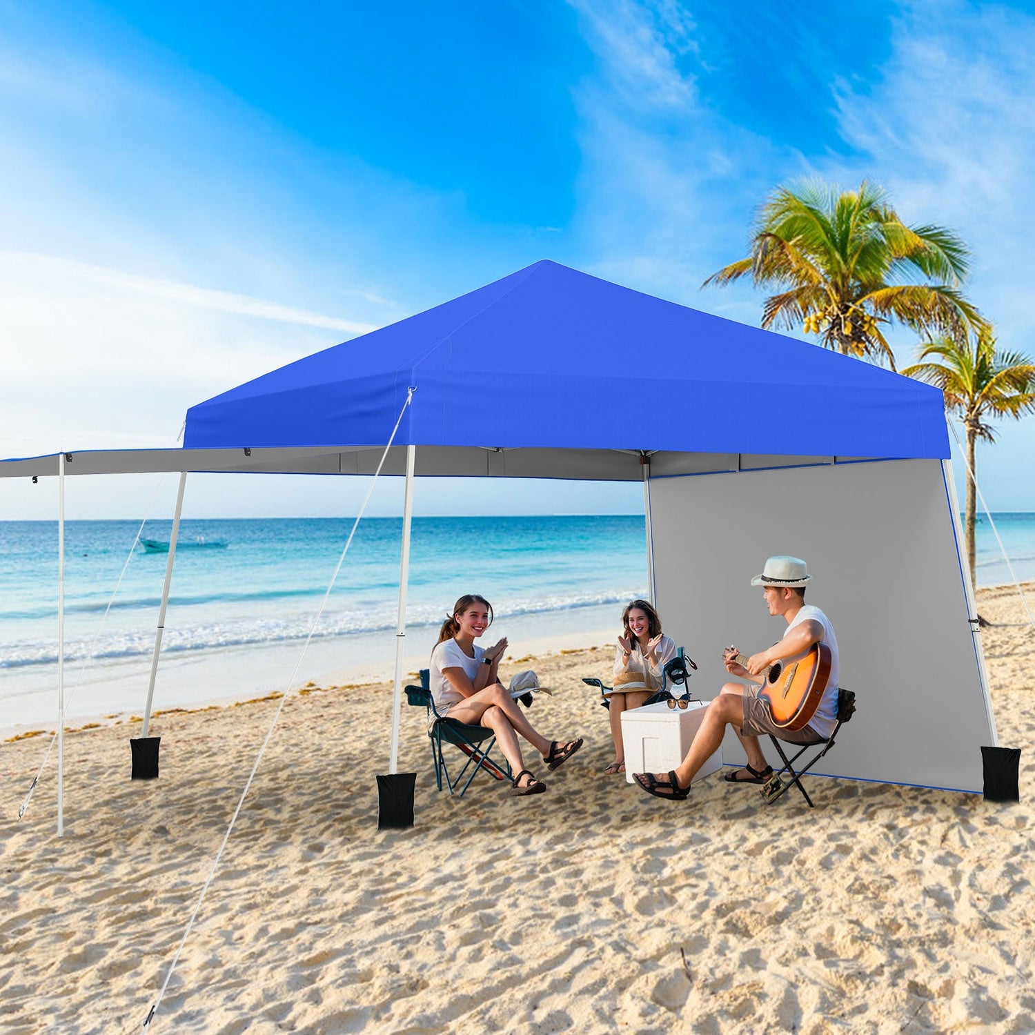 Tienda de dosel plegable de 14 x 9.2 pies con 2 paredes laterales convertibles en toldo y estacas
