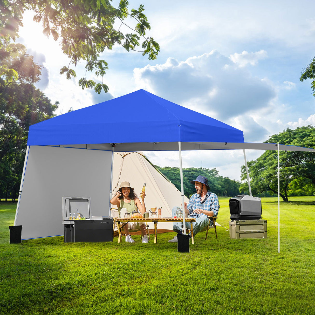 Tienda de dosel plegable de 14 x 9.2 pies con 2 paredes laterales convertibles en toldo y estacas