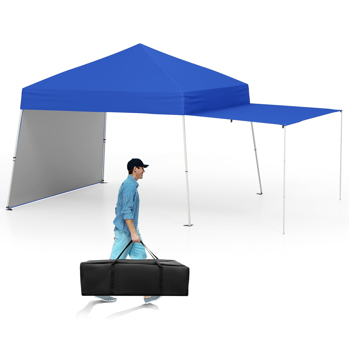Tienda de dosel plegable de 14 x 9.2 pies con 2 paredes laterales convertibles en toldo y estacas