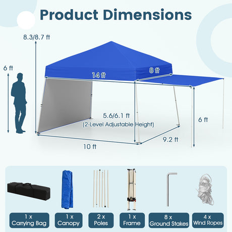 Tienda de dosel plegable de 14 x 9.2 pies con 2 paredes laterales convertibles en toldo y estacas