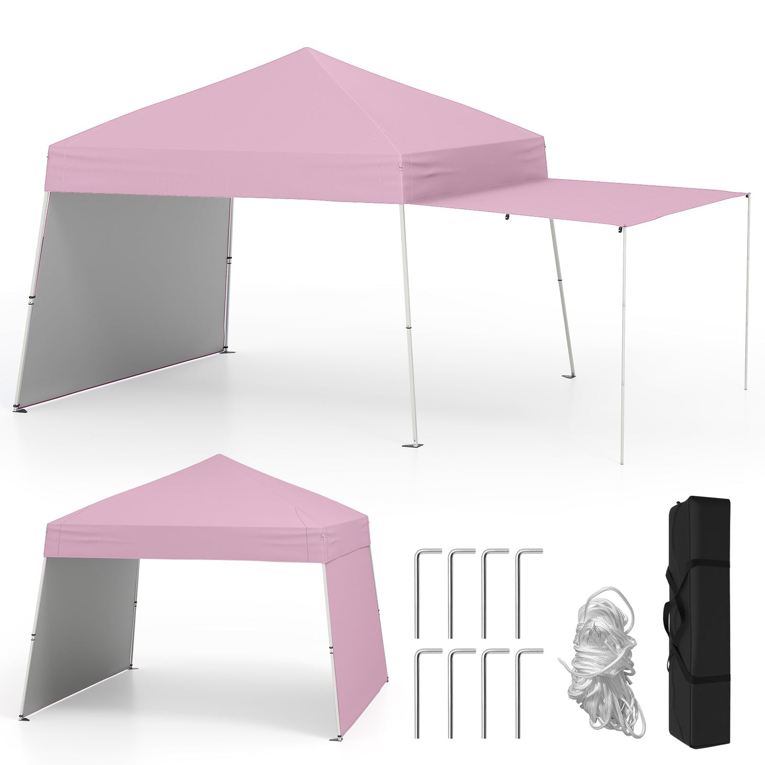 Tienda de dosel plegable de 14 x 9.2 pies con 2 paredes laterales convertibles en toldo y estacas