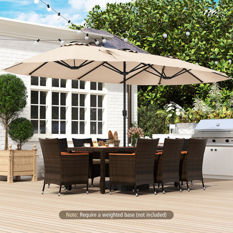 Sombrilla de patio extragrande de 15.5 FT con luces solares LED y manivela