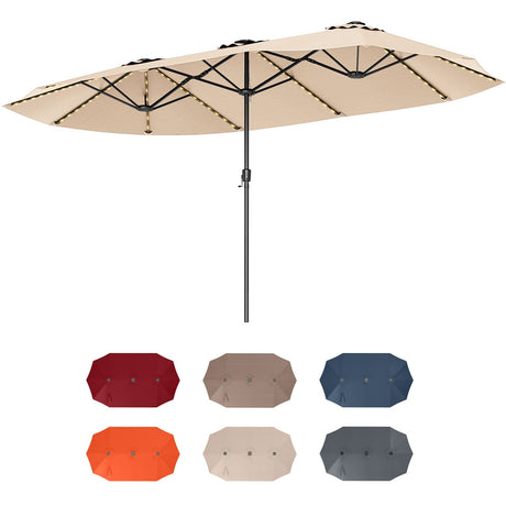 Sombrilla de patio extragrande de 15.5 FT con luces solares LED y manivela