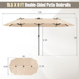 15.5 FT Extra-Large Patio Umbrella with LED Solar Lights and Crank Handle